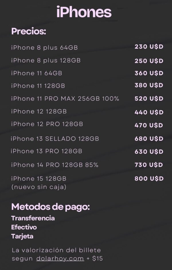 Lista de precio iPhones